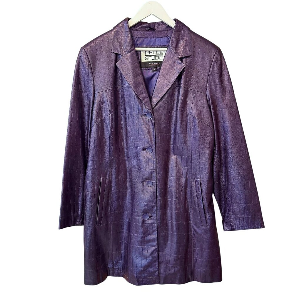 Vintage Wilsons Leather Pelle Studio Purple Sheen Leather Long Jacket Women's 1X
